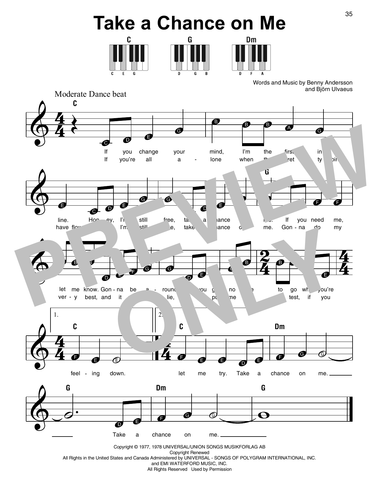 Download ABBA Take A Chance On Me (from Mamma Mia!) Sheet Music and learn how to play Super Easy Piano PDF digital score in minutes