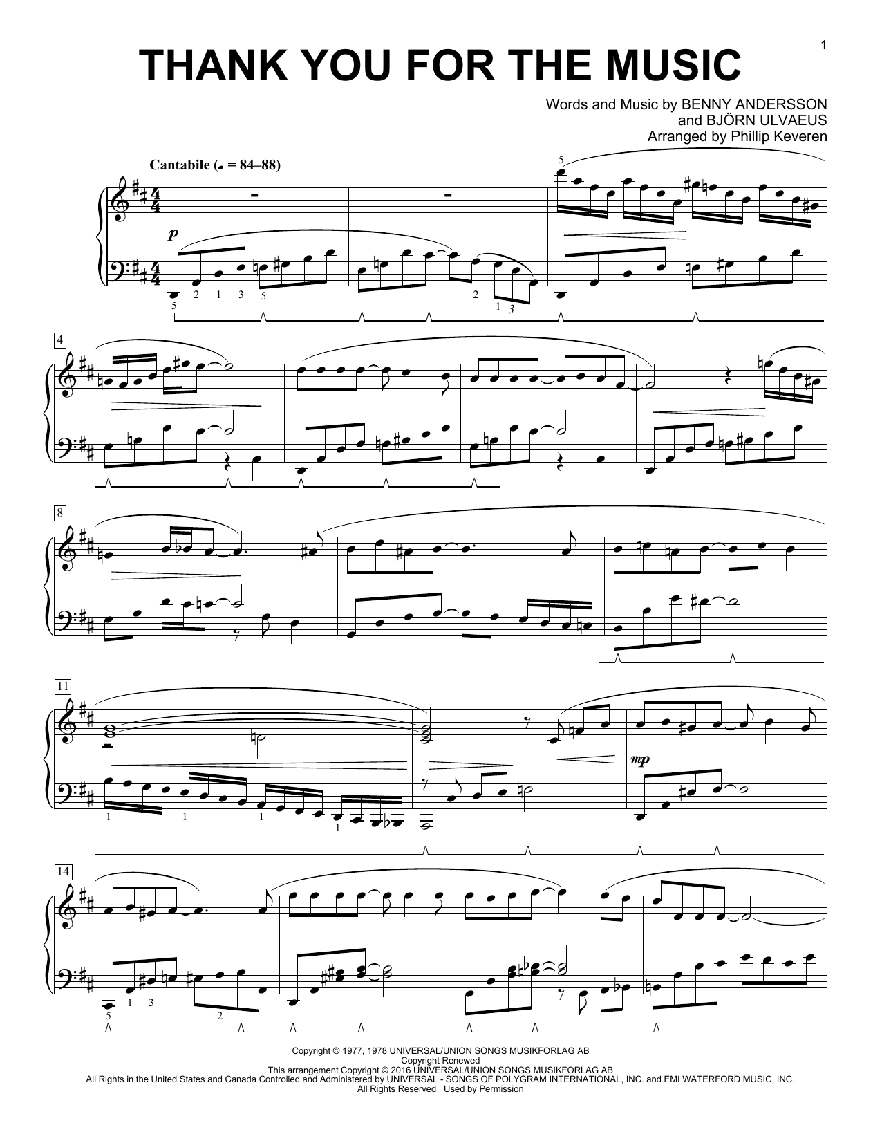 Download Phillip Keveren Thank You For The Music Sheet Music and learn how to play Piano PDF digital score in minutes