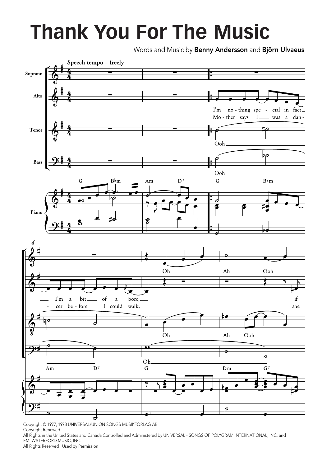 Download ABBA Thank You For The Music (arr. Ralph Allwood & Lora Sansun) Sheet Music and learn how to play SATB Choir PDF digital score in minutes