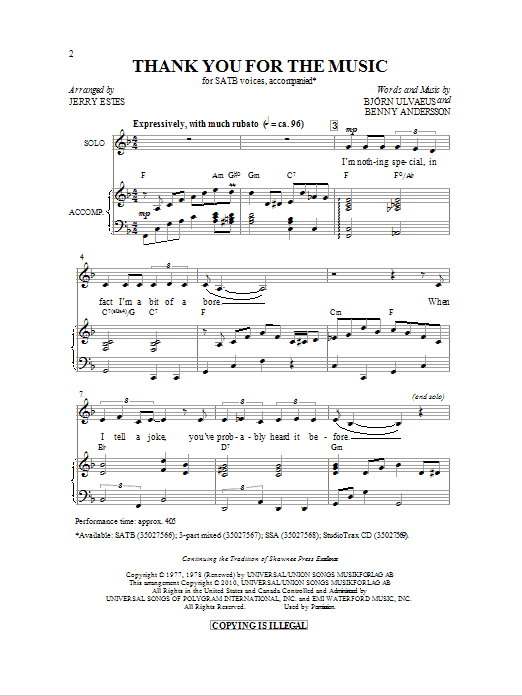 Download ABBA Sheet Music and learn how to play 3-Part Mixed PDF score in minutes