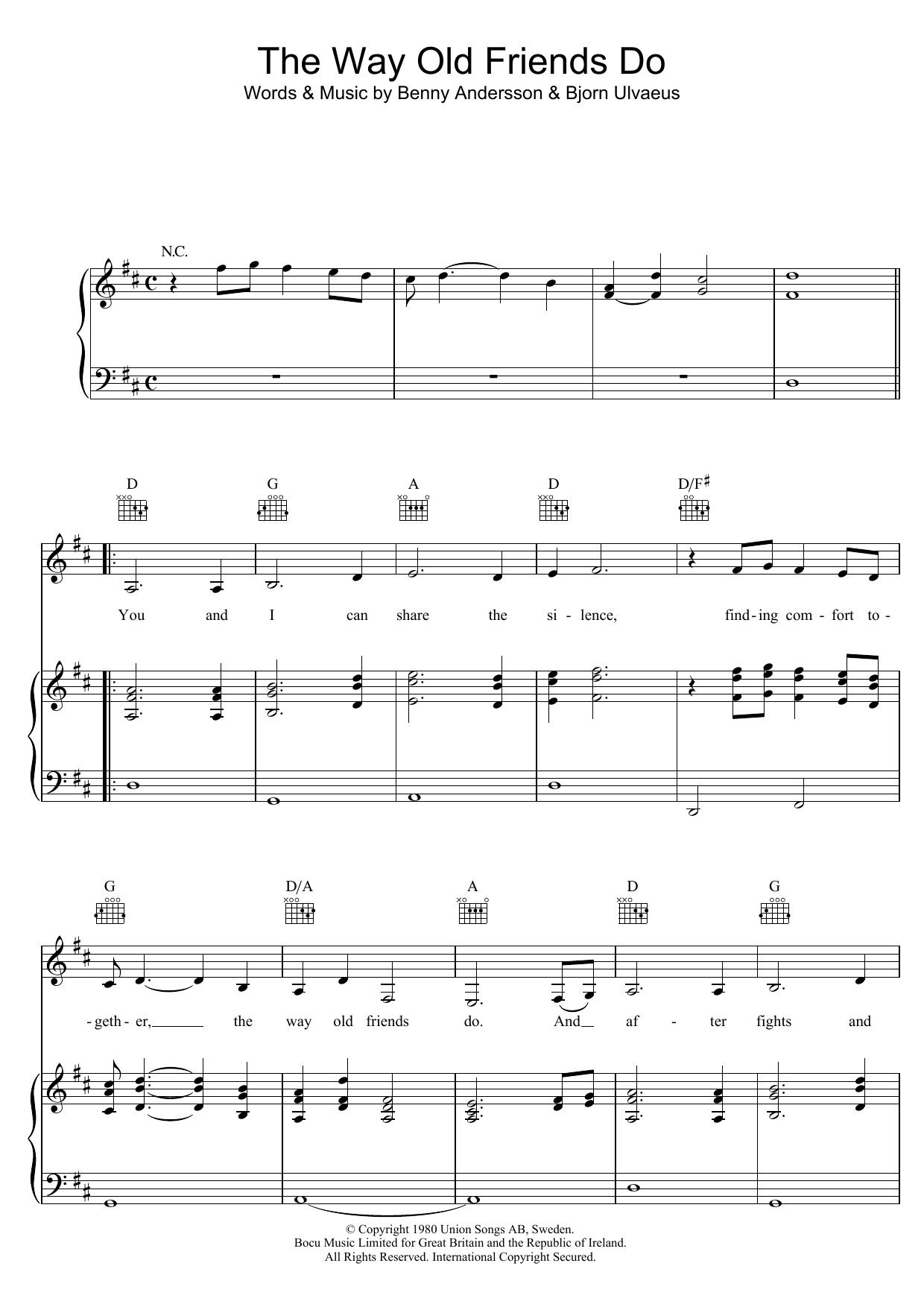 Download ABBA The Way Old Friends Do Sheet Music and learn how to play Lyrics & Chords PDF digital score in minutes