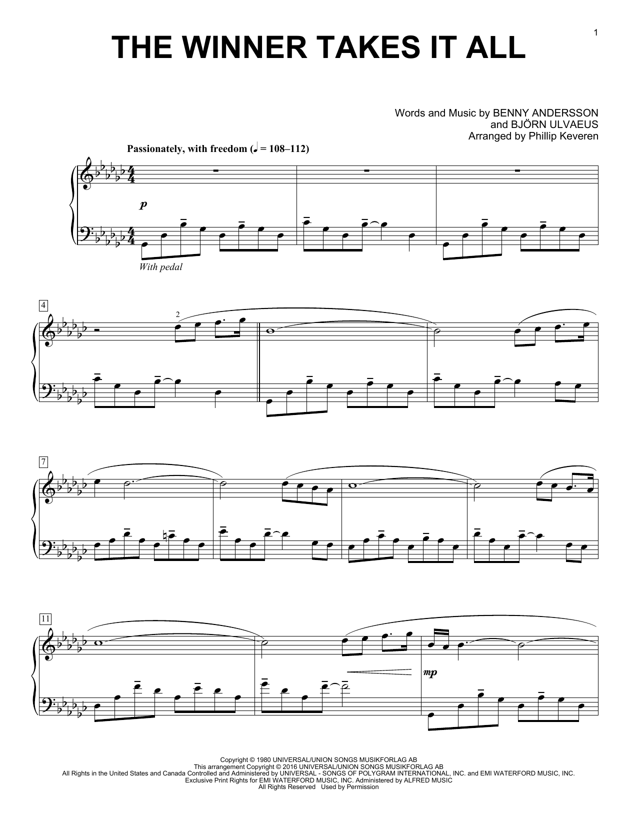 Download Phillip Keveren The Winner Takes It All Sheet Music and learn how to play Piano PDF digital score in minutes