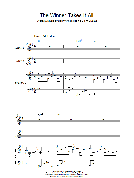 Download ABBA The Winner Takes It All Sheet Music and learn how to play 2-Part Choir PDF digital score in minutes