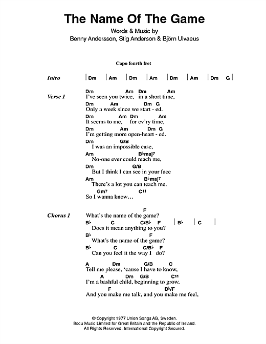 Abba The Name Of The Game Sheet Music Notes Chords Ukulele Download Pop 89183 Pdf Get free abba ukulele chords now and use abba ukulele chords immediately to get % off or $ off or free shipping. sheet music notes at musicnotesbox