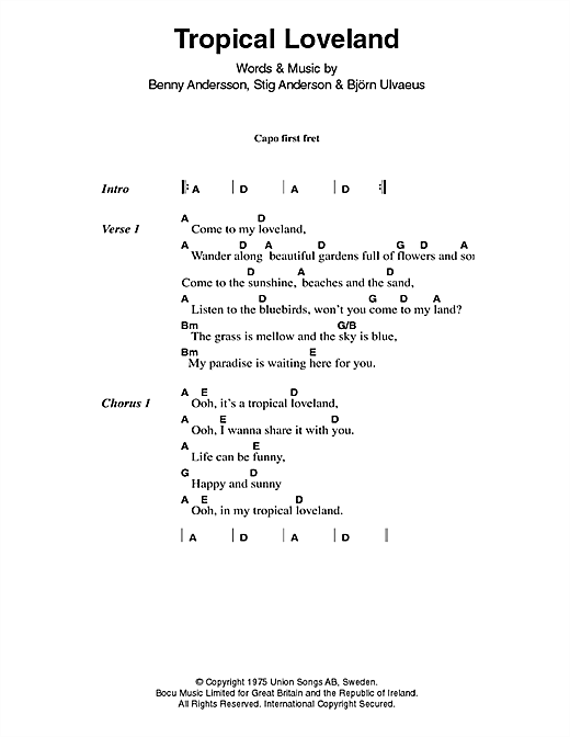Download ABBA Tropical Loveland Sheet Music and learn how to play Lyrics & Chords PDF digital score in minutes