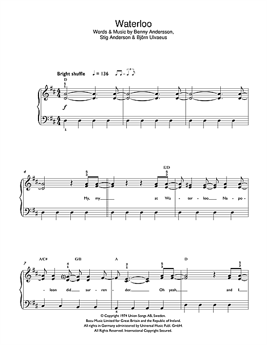 Download ABBA Waterloo Sheet Music and learn how to play Violin PDF digital score in minutes