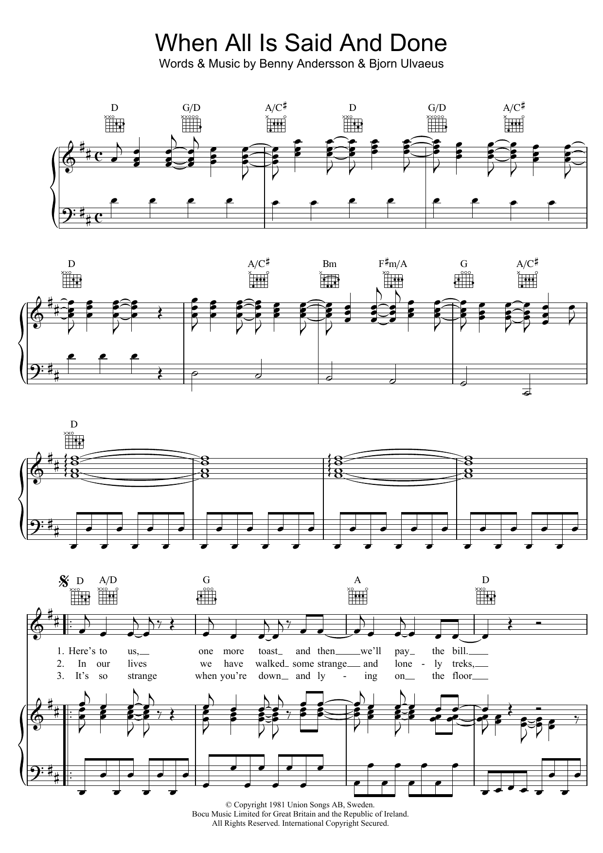 Download ABBA When All Is Said And Done Sheet Music and learn how to play Piano (Big Notes) PDF digital score in minutes