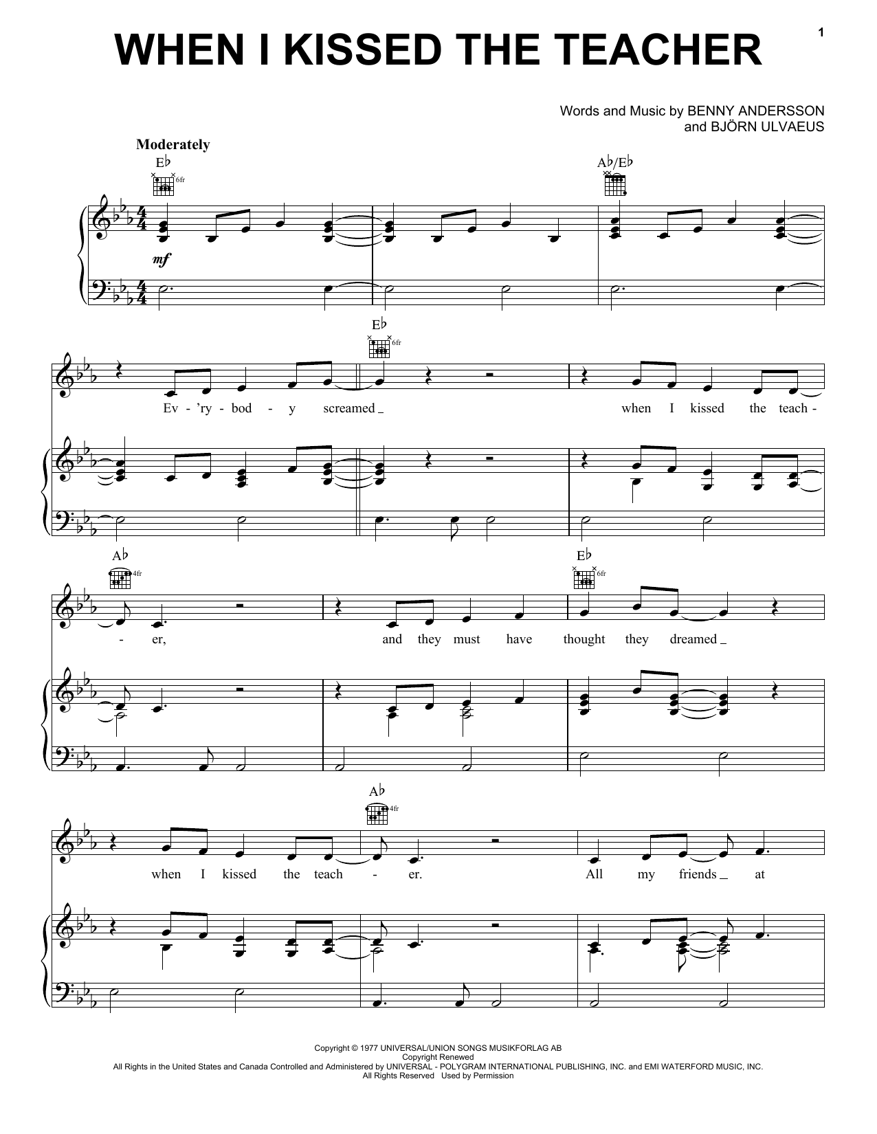 Download ABBA When I Kissed The Teacher (from Mamma Mia! Here We Go Again) Sheet Music and learn how to play Easy Piano PDF digital score in minutes