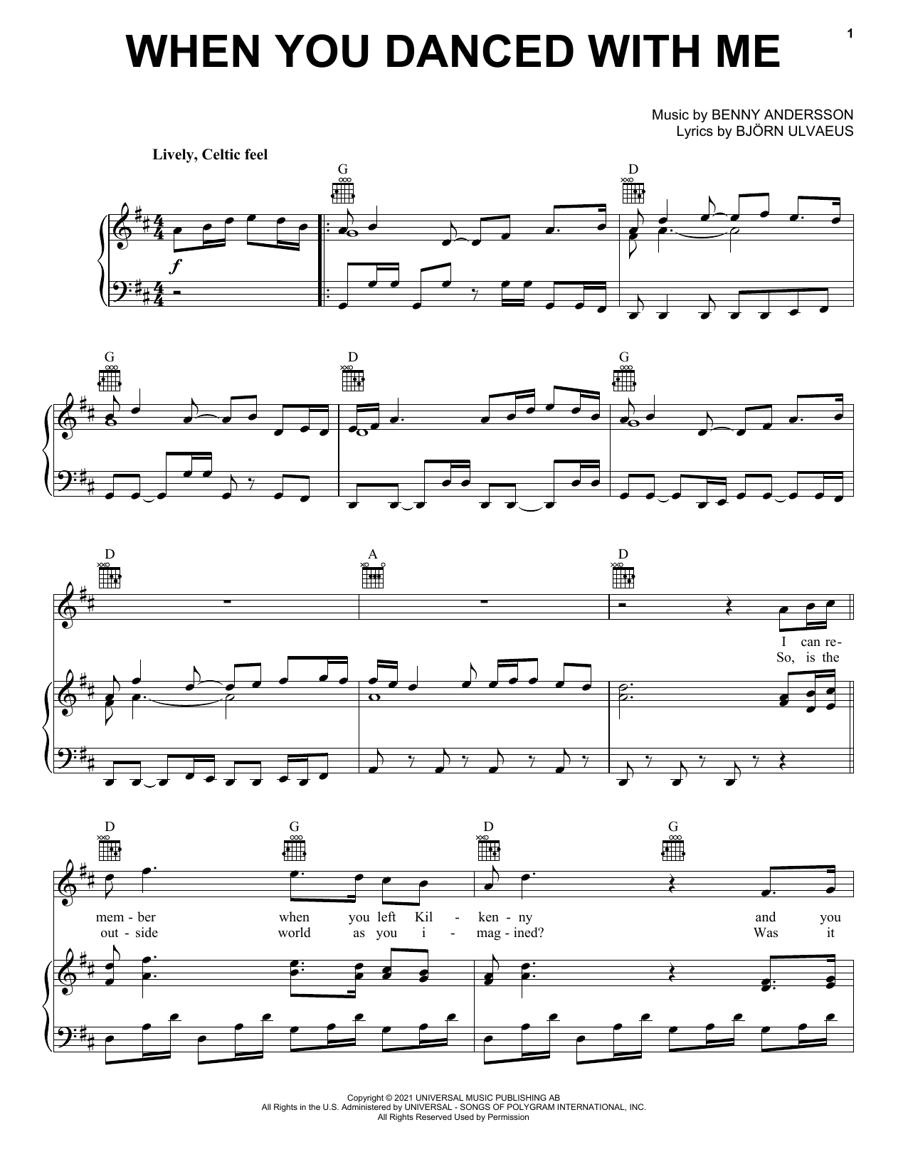 Download ABBA When You Danced With Me Sheet Music and learn how to play Piano, Vocal & Guitar Chords (Right-Hand Melody) PDF digital score in minutes