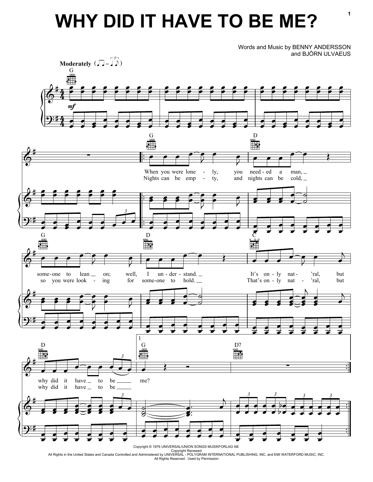 Download ABBA Why Did It Have To Be Me? (from Mamma Mia! Here We Go Again) Sheet Music and learn how to play Piano, Vocal & Guitar Chords (Right-Hand Melody) PDF digital score in minutes