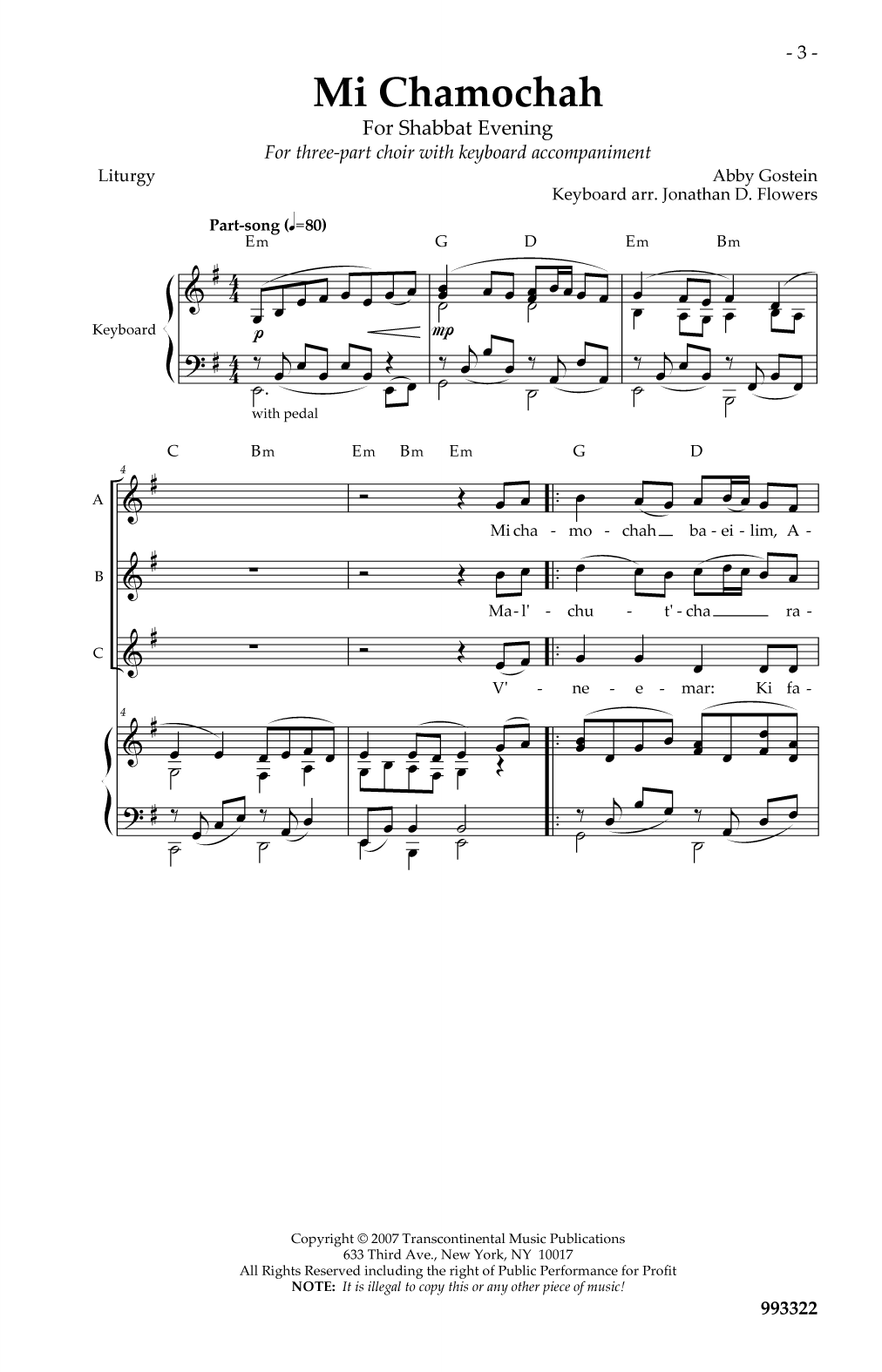 Download Abby Bernstein Gostein Mi Chamochah Sheet Music and learn how to play 3-Part Mixed Choir PDF digital score in minutes