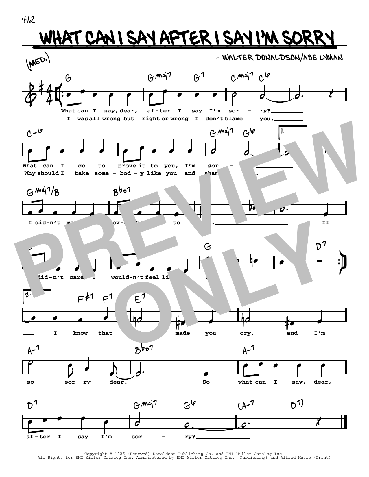 Download Abe Lyman What Can I Say After I Say I'm Sorry (High Voice) Sheet Music and learn how to play Real Book – Melody, Lyrics & Chords PDF digital score in minutes