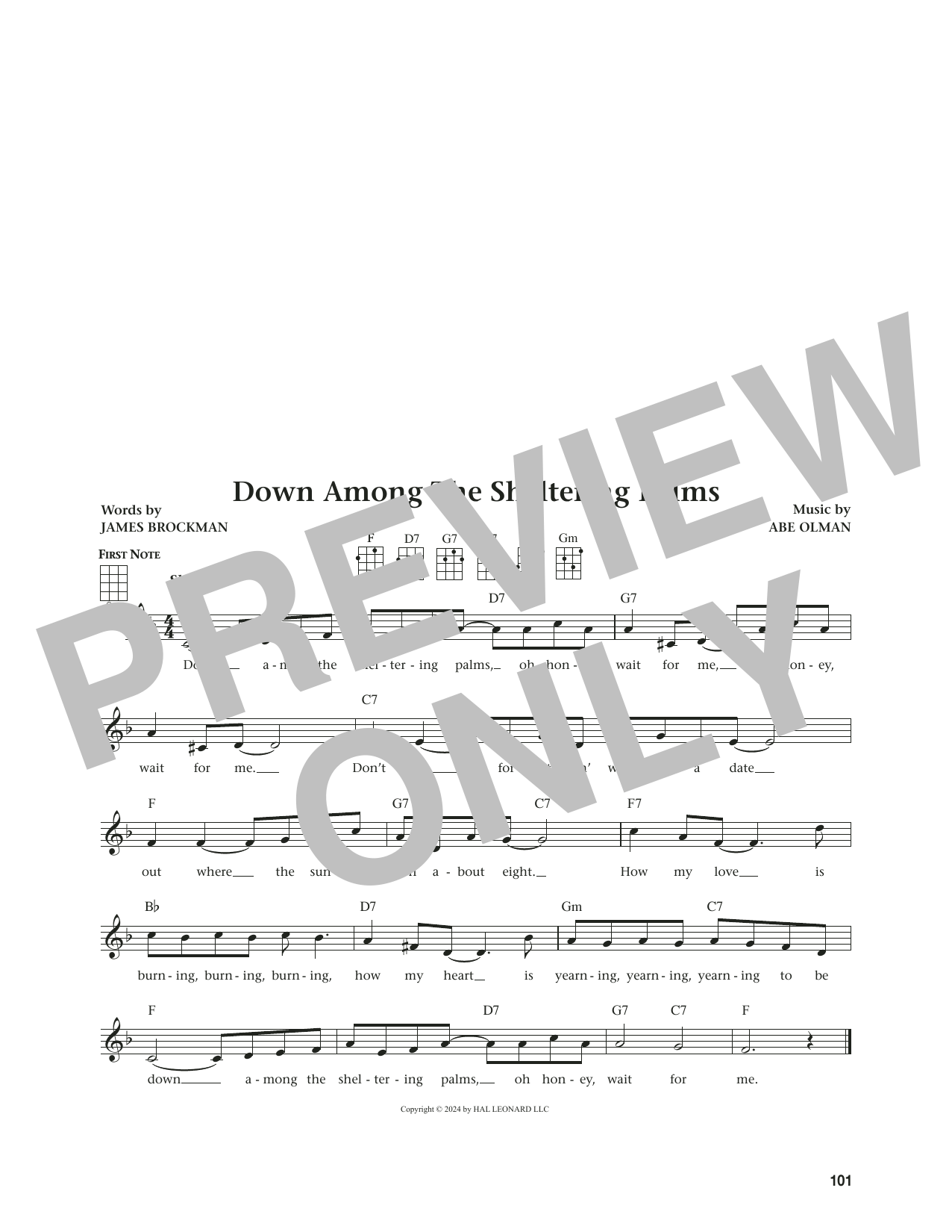 Download Abe Olman Down Among The Sheltering Palms (from The Daily Ukulele) (arr. Jim Beloff) Sheet Music and learn how to play Ukulele PDF digital score in minutes