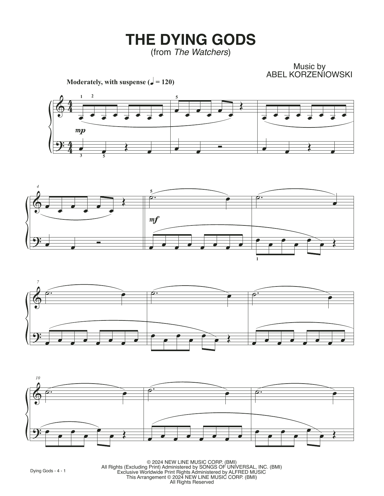 Download Abel Korzeniowski The Dying Gods (from The Watchers) Sheet Music and learn how to play Piano Solo PDF digital score in minutes