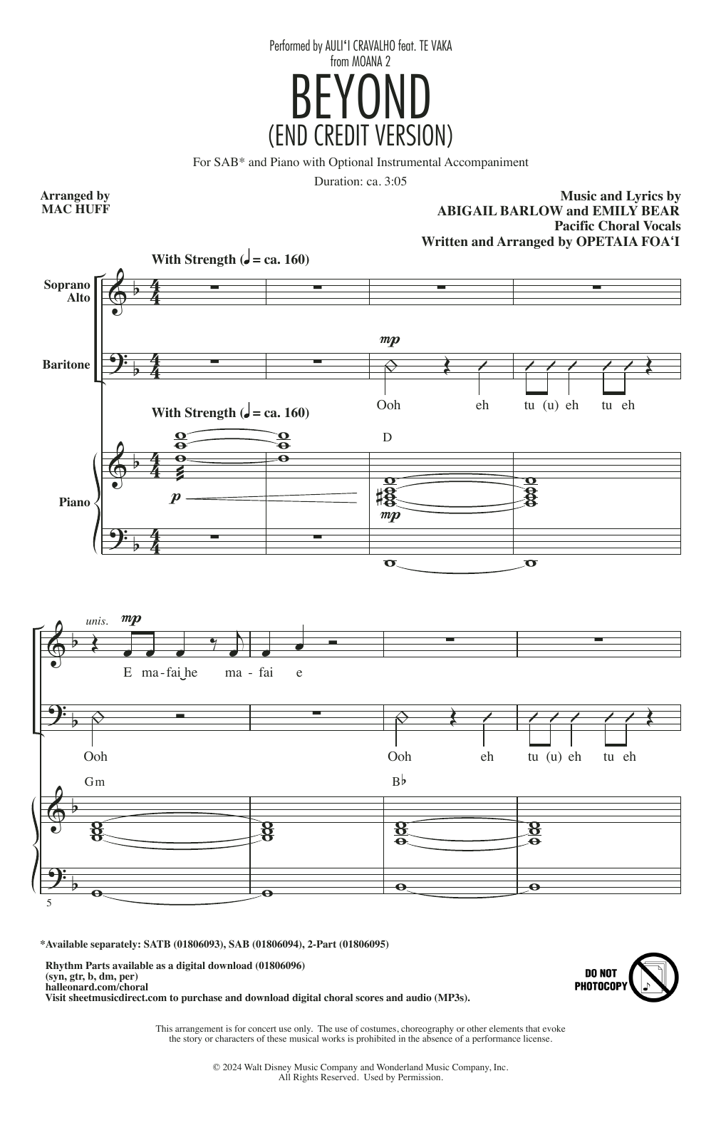 Download Abigail Barlow, Emily Bear & Opetaia Foa'i Beyond (End Credit Version) (from Moana 2) (arr. Mac Huff) Sheet Music and learn how to play 2-Part Choir PDF digital score in minutes