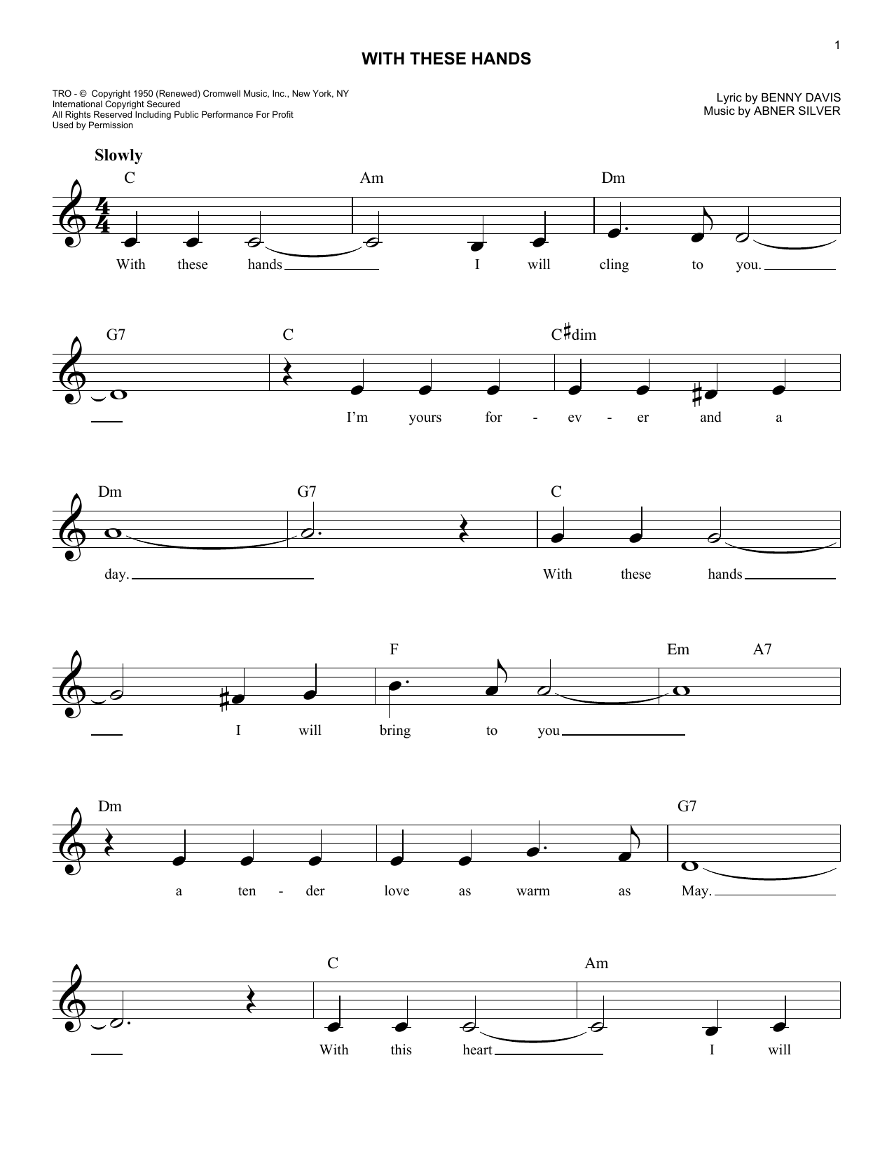 Download Abner Silver With These Hands Sheet Music and learn how to play Melody Line, Lyrics & Chords PDF digital score in minutes