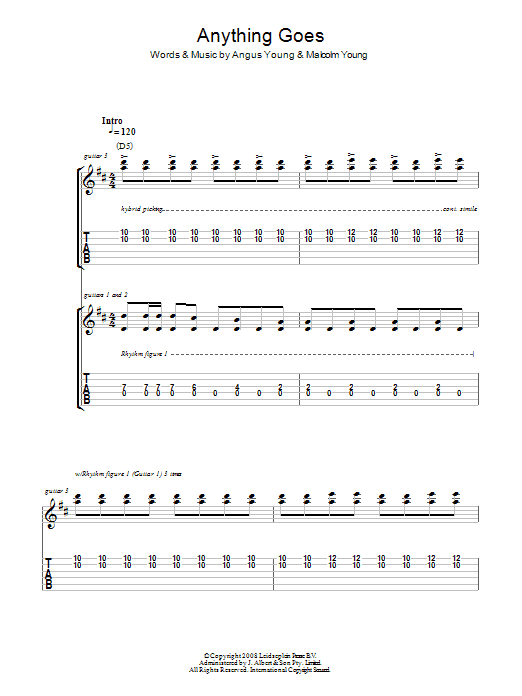 Download AC/DC Anything Goes Sheet Music and learn how to play Guitar Tab PDF digital score in minutes
