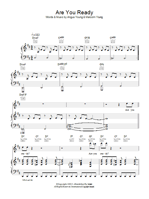 Download AC/DC Are You Ready Sheet Music and learn how to play Lyrics & Chords PDF digital score in minutes