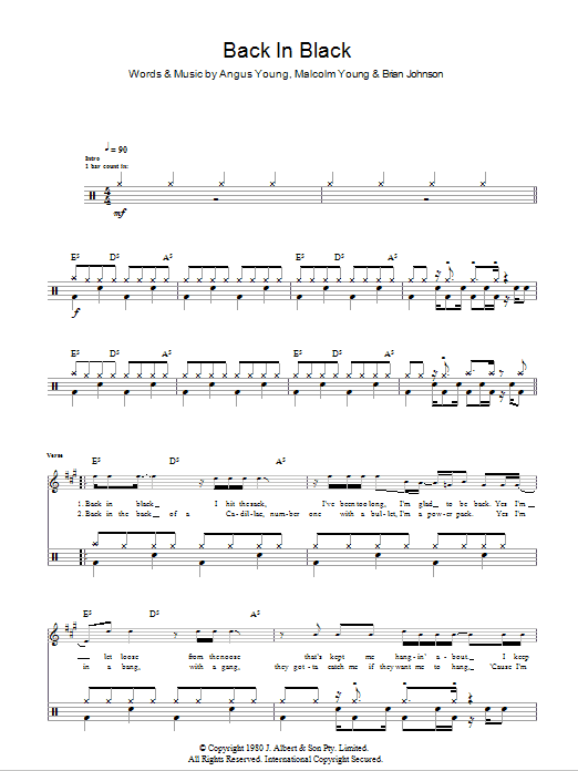 Download AC/DC Back In Black Sheet Music and learn how to play Drums PDF digital score in minutes
