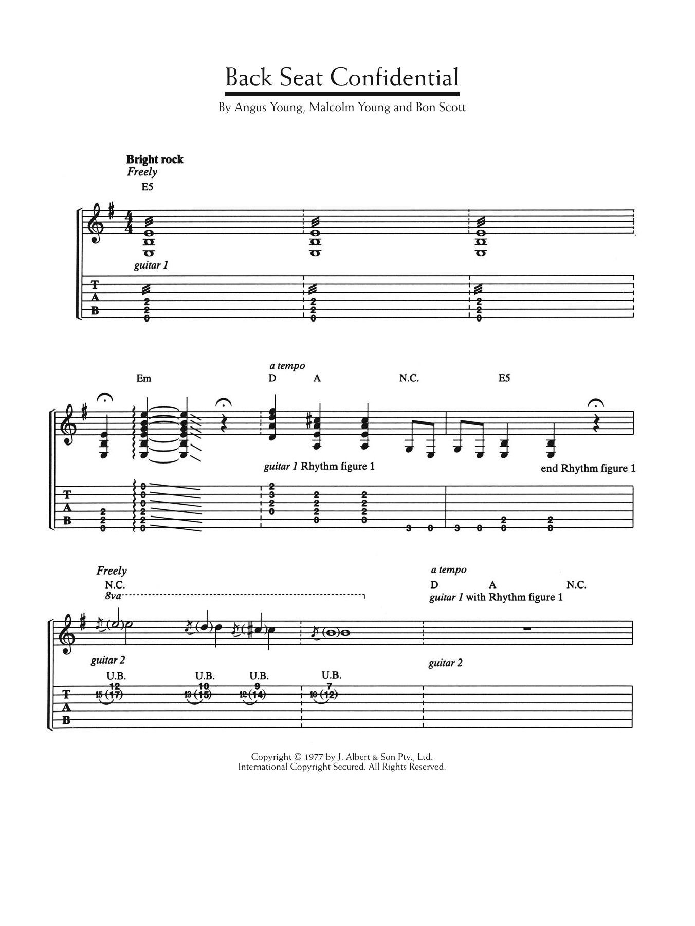 Download AC/DC Back Seat Confidential Sheet Music and learn how to play Lyrics & Chords PDF digital score in minutes
