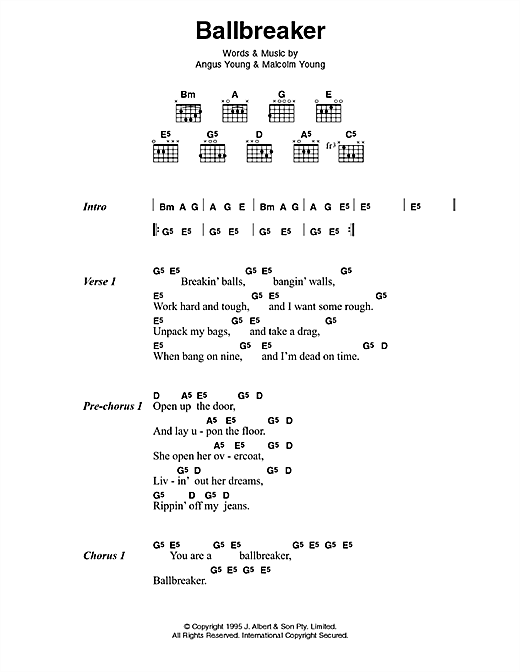 Download AC/DC Ballbreaker Sheet Music and learn how to play Lyrics & Chords PDF digital score in minutes