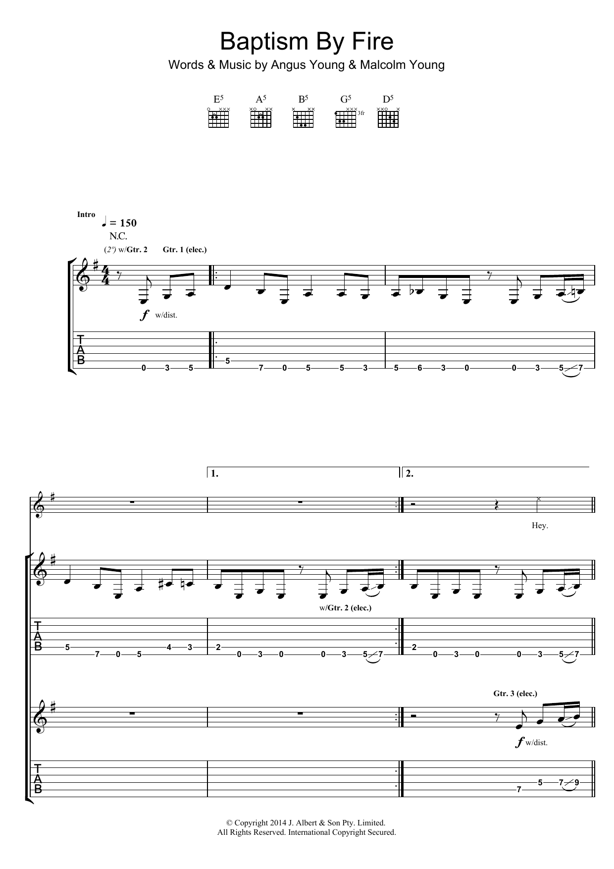 Download AC/DC Baptism By Fire Sheet Music and learn how to play Guitar Tab PDF digital score in minutes