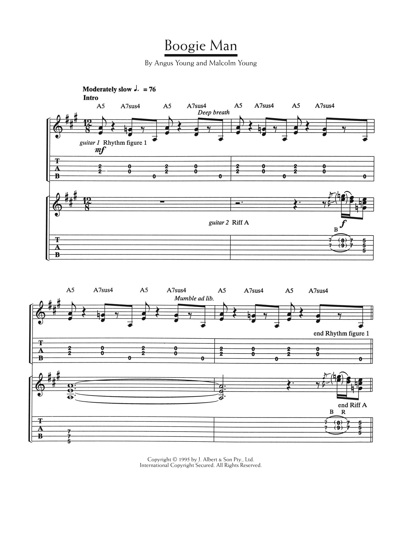 Download AC/DC Boogie Man Sheet Music and learn how to play Guitar Tab PDF digital score in minutes