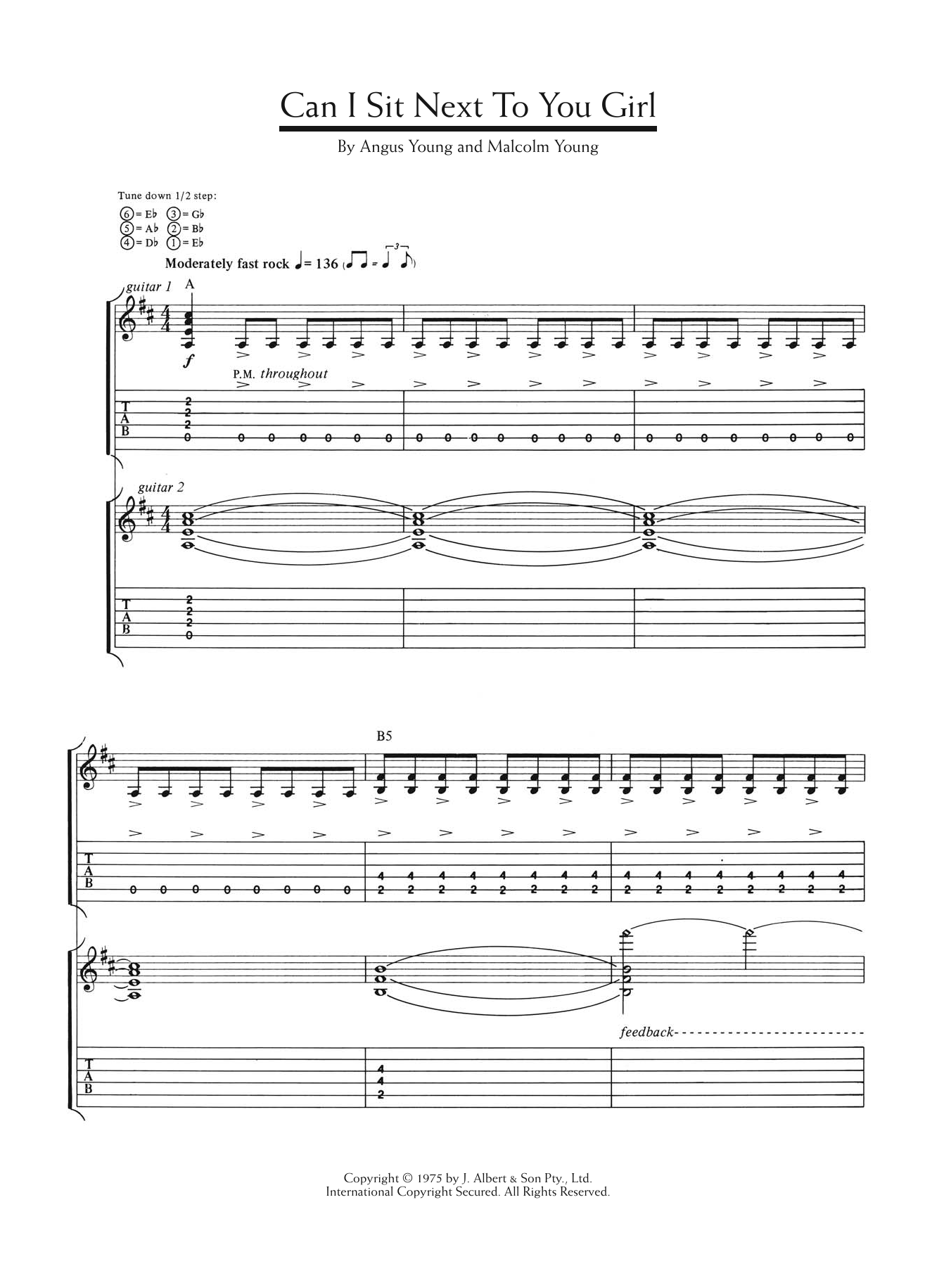 Download AC/DC Can I Sit Next To You Girl Sheet Music and learn how to play Guitar Tab PDF digital score in minutes