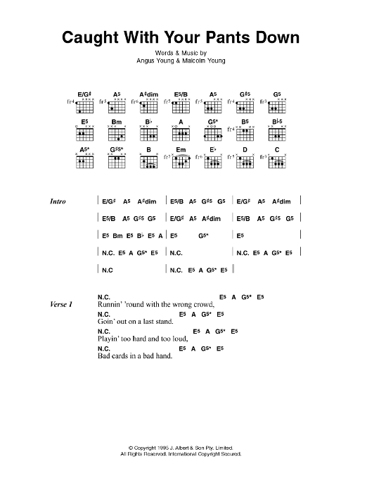 Download AC/DC Caught With Your Pants Down Sheet Music and learn how to play Lyrics & Chords PDF digital score in minutes