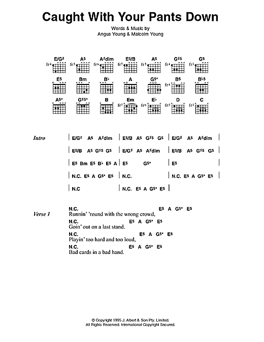 Download AC/DC Caught With Your Pants Down Sheet Music and learn how to play Lyrics & Chords PDF digital score in minutes