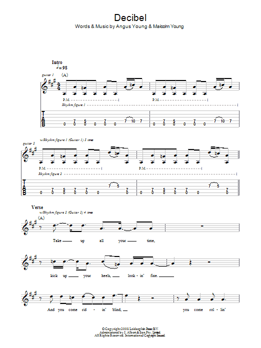 Download AC/DC Decibel Sheet Music and learn how to play Guitar Tab PDF digital score in minutes