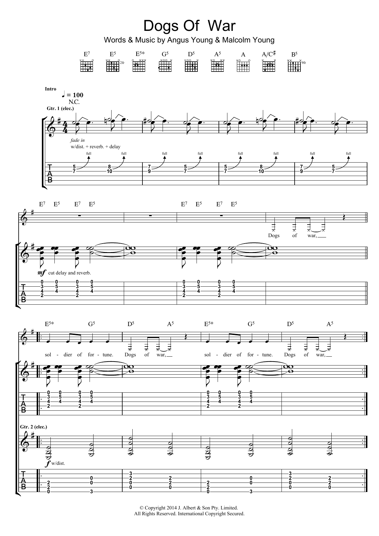 Download AC/DC Dogs Of War Sheet Music and learn how to play Guitar Tab PDF digital score in minutes