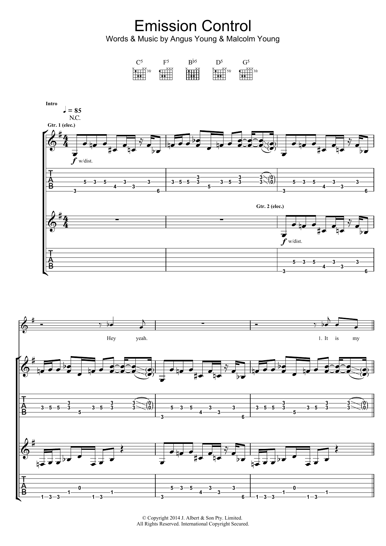 Download AC/DC Emission Control Sheet Music and learn how to play Guitar Tab PDF digital score in minutes