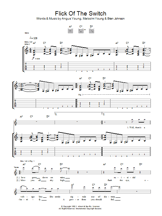 Download AC/DC Flick Of The Switch Sheet Music and learn how to play Guitar Tab PDF digital score in minutes