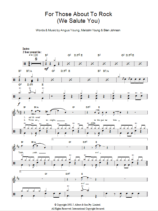 Download AC/DC Sheet Music and learn how to play Drums PDF score in minutes