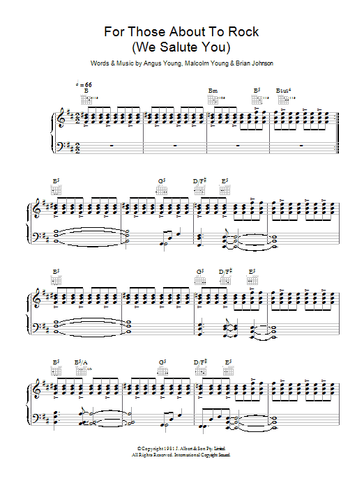 Download AC/DC For Those About To Rock (We Salute You) Sheet Music and learn how to play Piano, Vocal & Guitar (Right-Hand Melody) PDF digital score in minutes