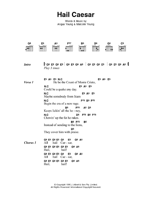 Download AC/DC Hail Caesar Sheet Music and learn how to play Lyrics & Chords PDF digital score in minutes