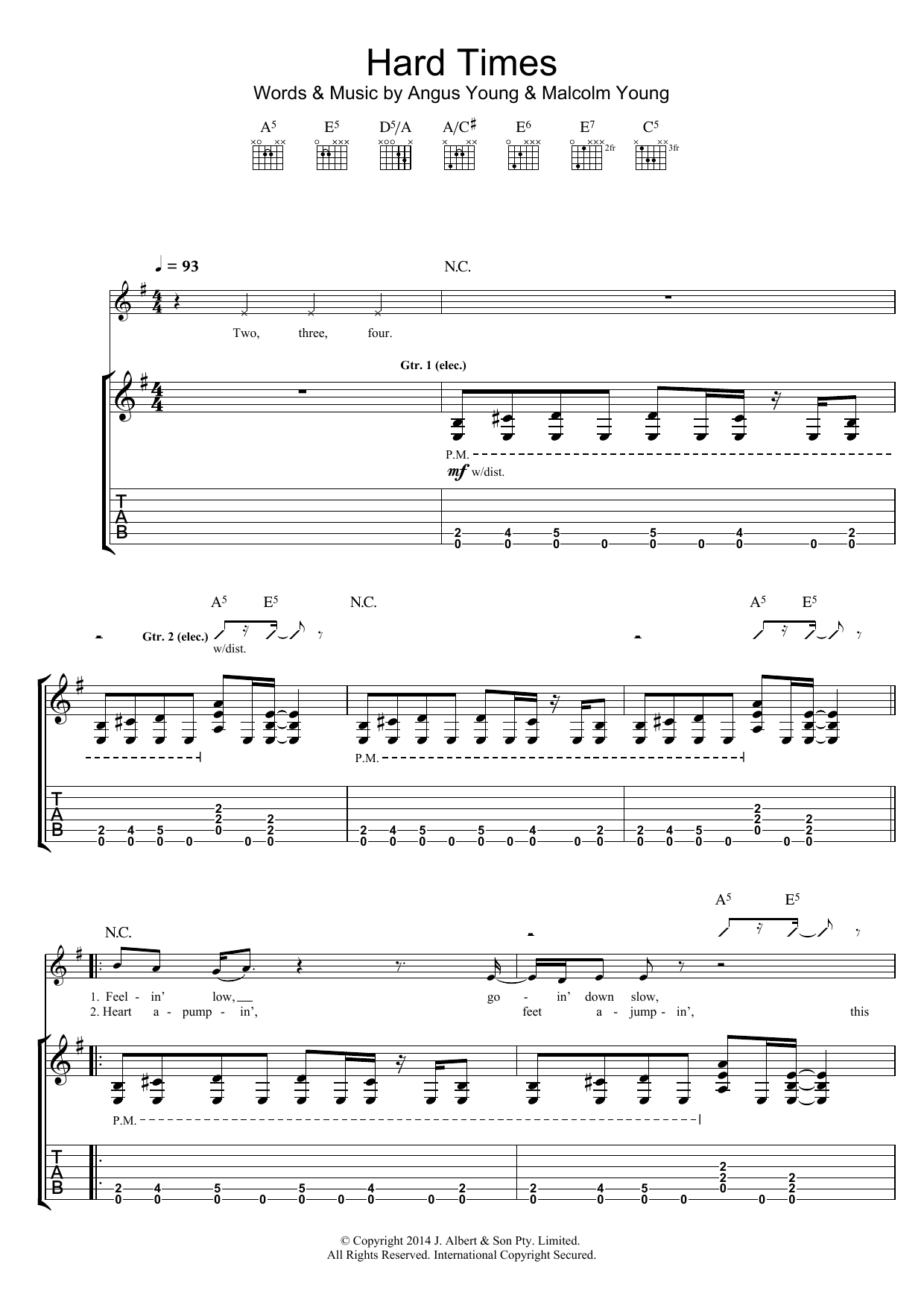 Download AC/DC Hard Times Sheet Music and learn how to play Guitar Tab PDF digital score in minutes