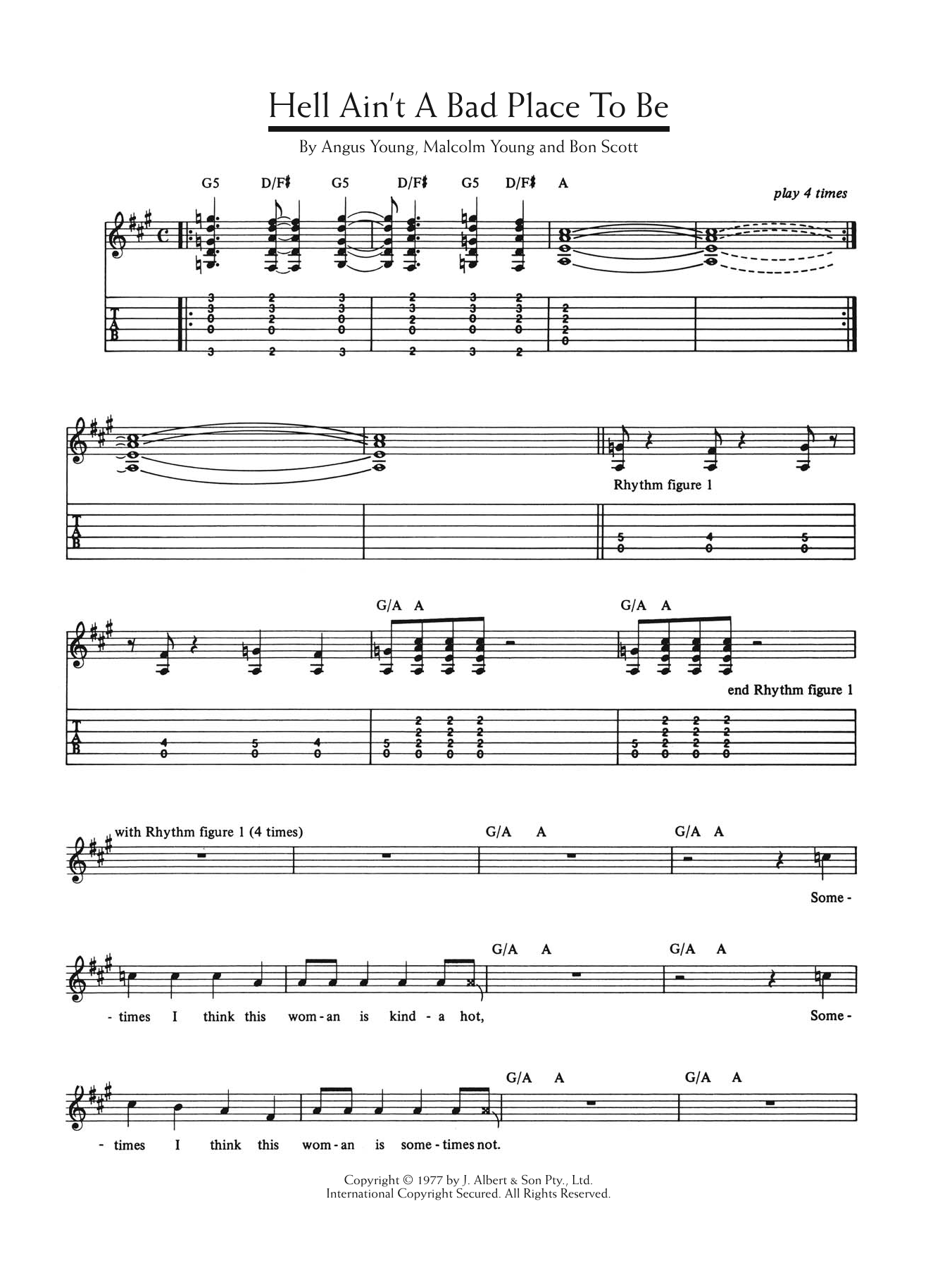 Download AC/DC Hell Ain't A Bad Place To Be Sheet Music and learn how to play Lyrics & Chords PDF digital score in minutes