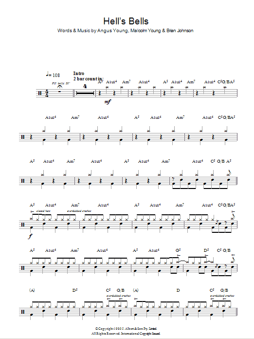 Download AC/DC Hells Bells Sheet Music and learn how to play Drums PDF digital score in minutes