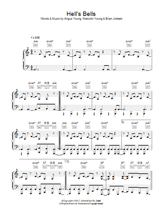 Download AC/DC Hells Bells Sheet Music and learn how to play Really Easy Guitar PDF digital score in minutes