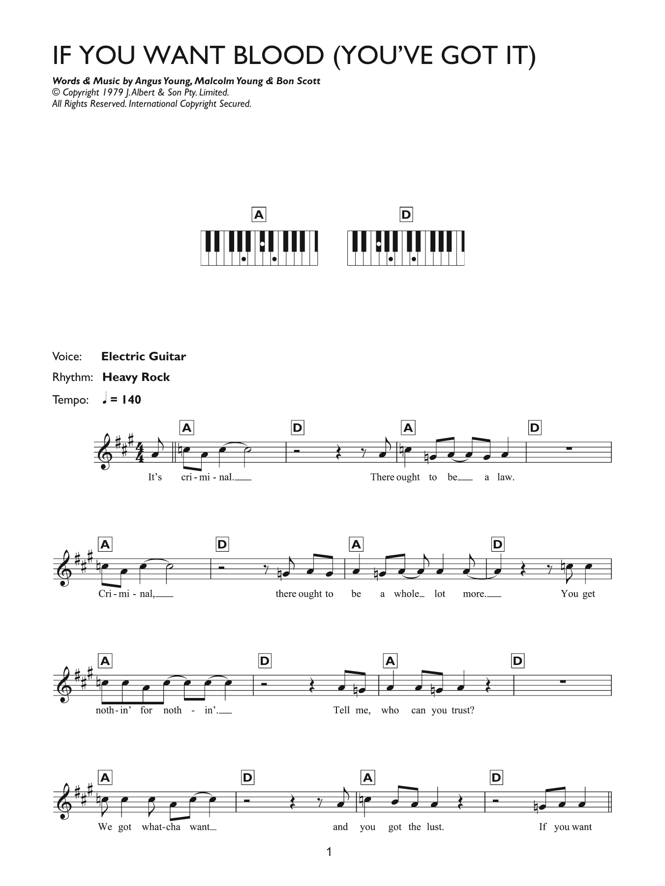 Download AC/DC If You Want Blood (You've Got It) Sheet Music and learn how to play Keyboard PDF digital score in minutes