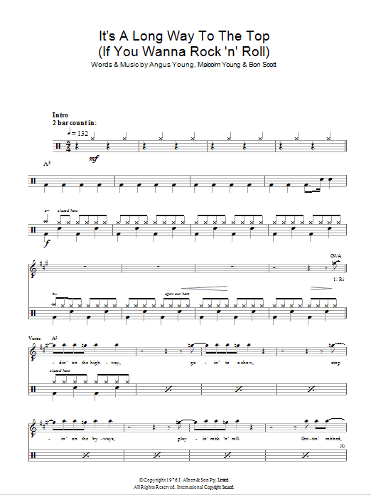 Download AC/DC It's A Long Way To The Top (If You Wanna Rock ‘N' Roll) Sheet Music and learn how to play Drums PDF digital score in minutes