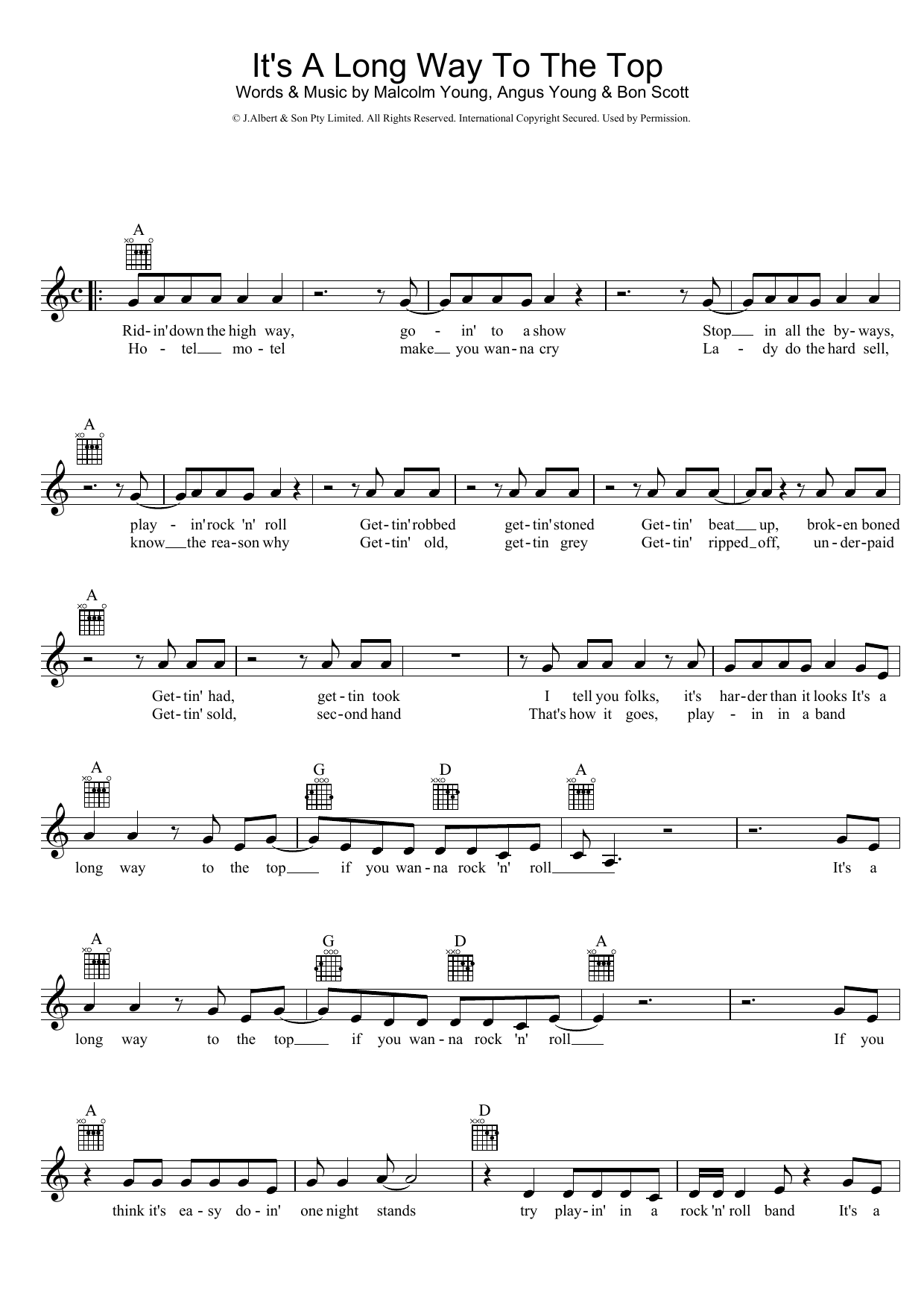 Download AC/DC It's A Long Way To The Top (If You Wanna Rock 'N' Roll) Sheet Music and learn how to play Guitar Tab PDF digital score in minutes
