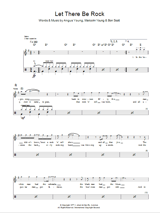 Download AC/DC Let There Be Rock Sheet Music and learn how to play Drums PDF digital score in minutes