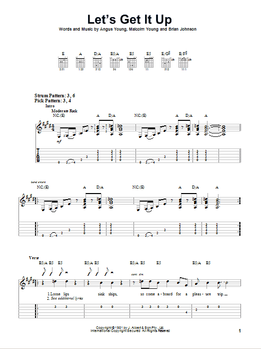 Download AC/DC Let's Get It Up Sheet Music and learn how to play Easy Guitar Tab PDF digital score in minutes