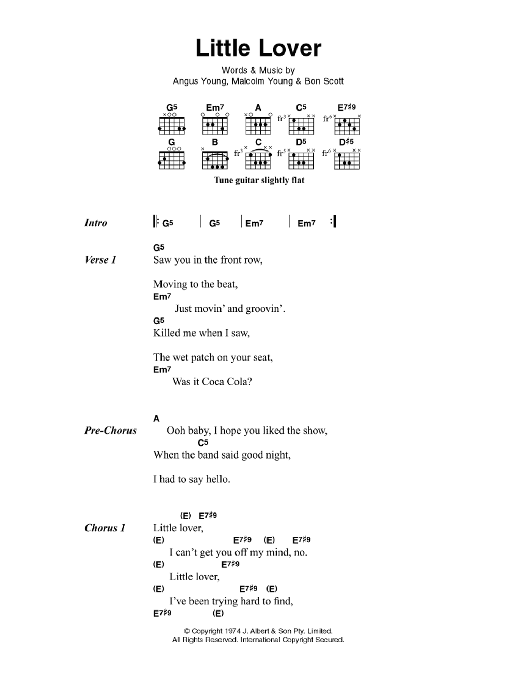 Download AC/DC Little Lover Sheet Music and learn how to play Lyrics & Chords PDF digital score in minutes