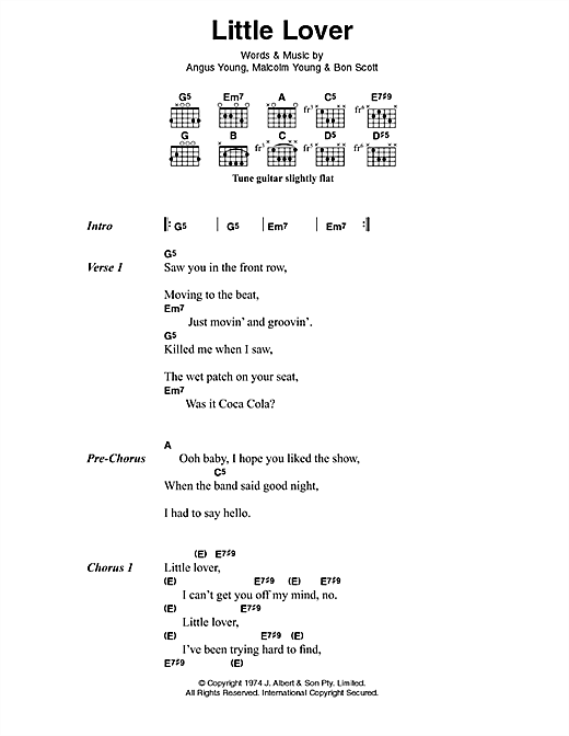 Download AC/DC Little Lover Sheet Music and learn how to play Lyrics & Chords PDF digital score in minutes