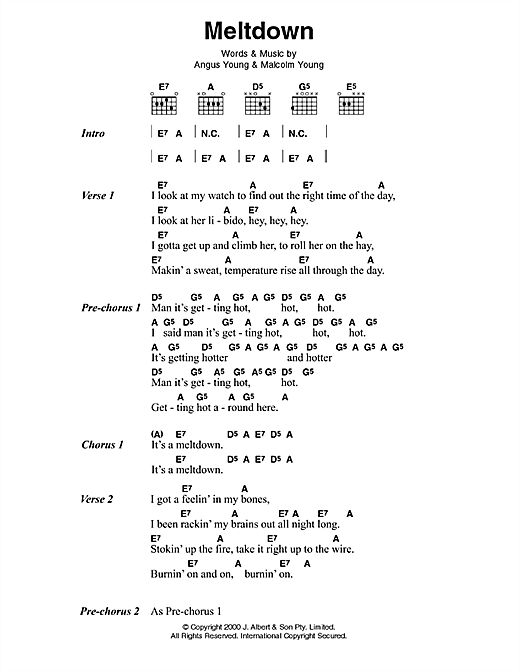 Download AC/DC Meltdown Sheet Music and learn how to play Lyrics & Chords PDF digital score in minutes
