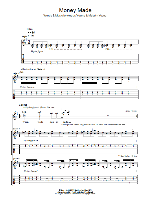 Download AC/DC Money Made Sheet Music and learn how to play Guitar Tab PDF digital score in minutes